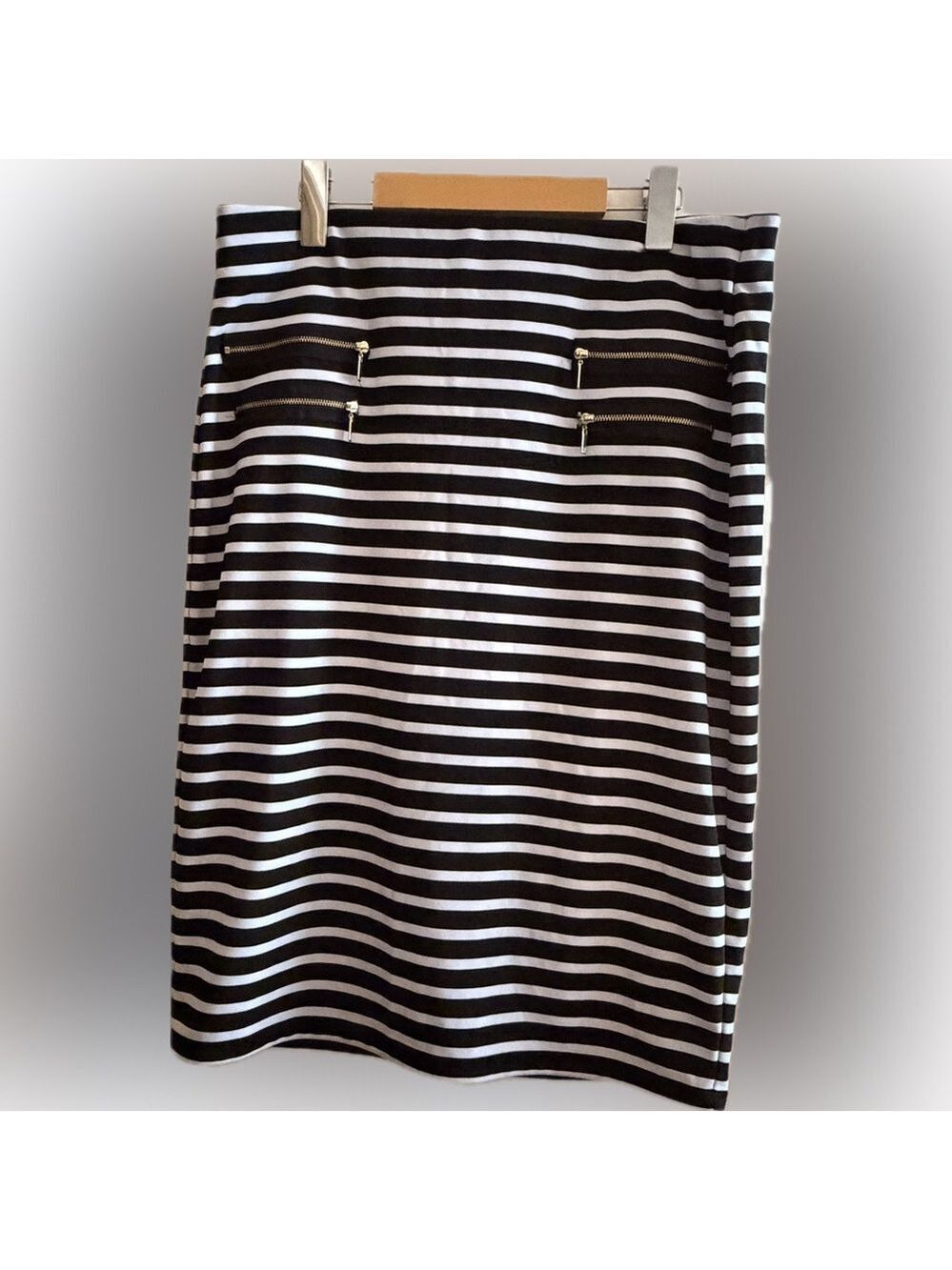 Grace Elements Large Black & White Striped Pencil Skirt